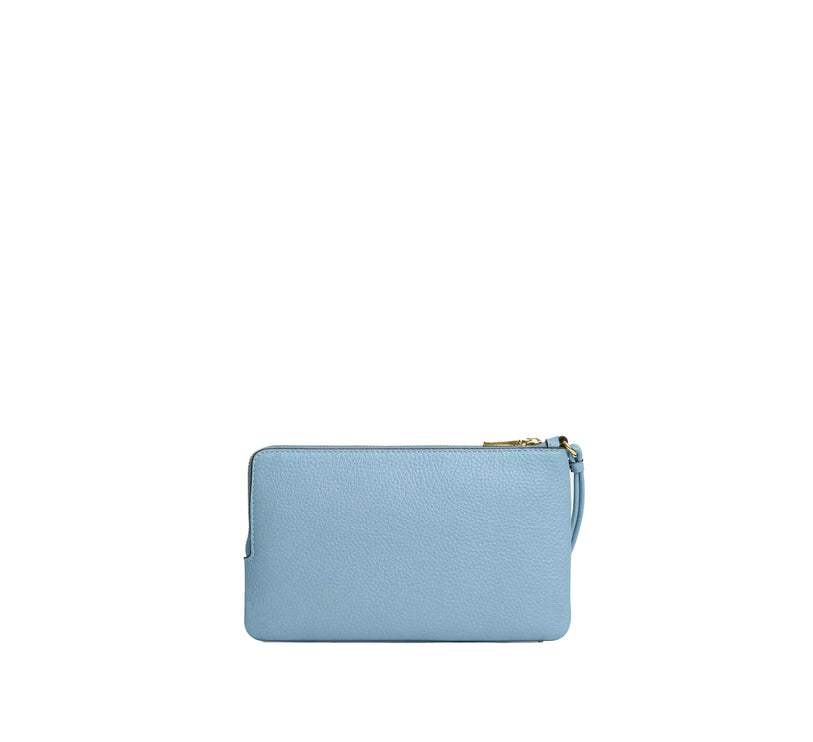 Coach Women's Double Zip Wristlet With Gingham Print Gold/Blue Multi