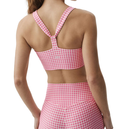 alo Women's Airlift Gingham Sleek Bra Tank Paradise Pink Gingham