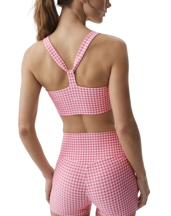 alo Women's Airlift Gingham Sleek Bra Tank Paradise Pink Gingham