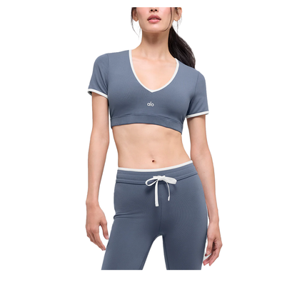 alo Women's Airbrush Race Pace Short Sleeve Bluestone/White