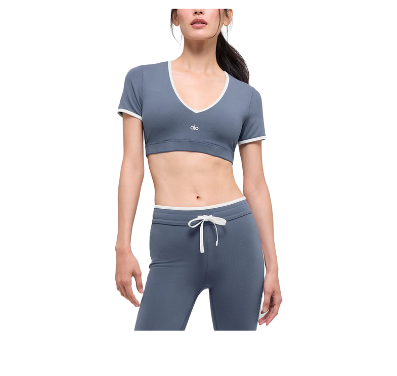 alo Women's Airbrush Race Pace Short Sleeve Bluestone/White