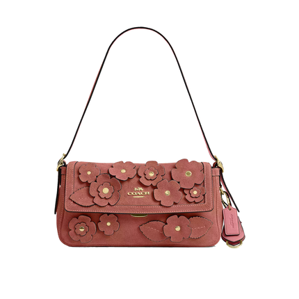 Coach Women's Etta Small Flap Shoulder Bag With Floral Applique Gold/Blush Pink