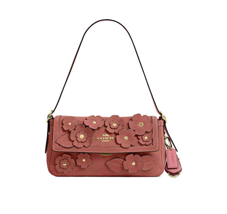 Coach Women's Etta Small Flap Shoulder Bag With Floral Applique Gold/Blush Pink