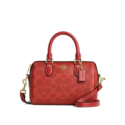 Coach Women's Mini Rowan Crossbody Bag In Signature Canvas Gold/Crimson