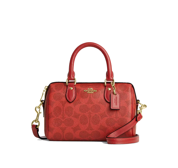 Coach Women's Mini Rowan Crossbody Bag In Signature Canvas Gold/Crimson
