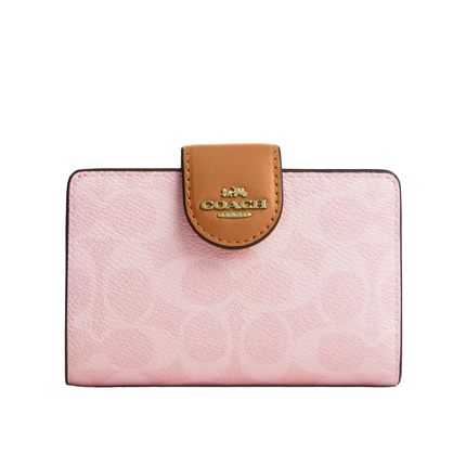 Coach Women's Medium Corner Zip Wallet In Signature Canvas Gold/Powder Pink