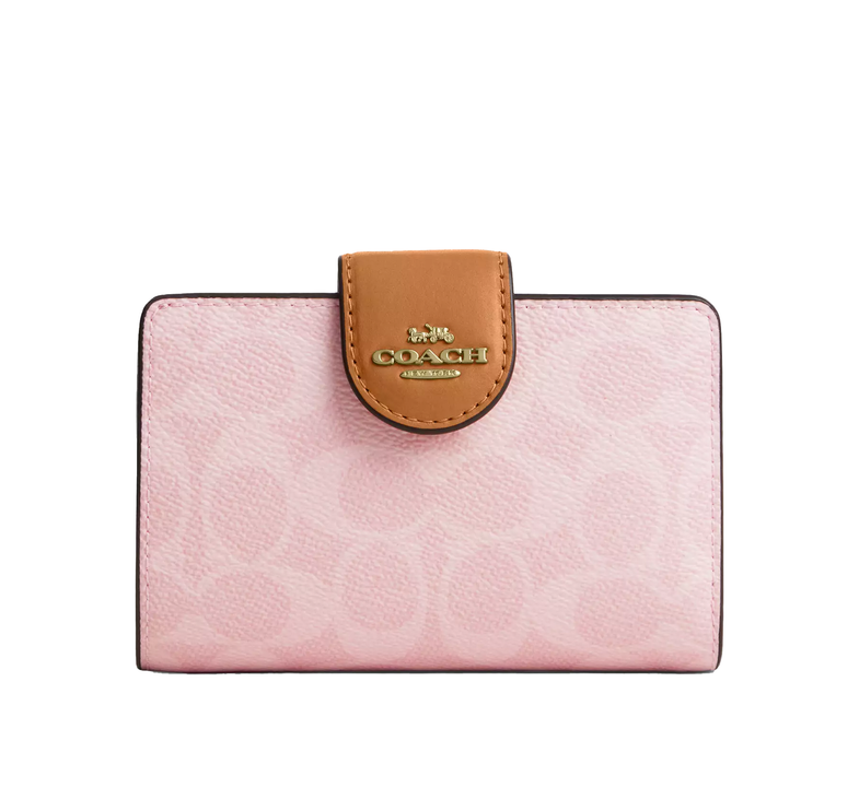 Coach Women's Medium Corner Zip Wallet In Signature Canvas Gold/Powder Pink