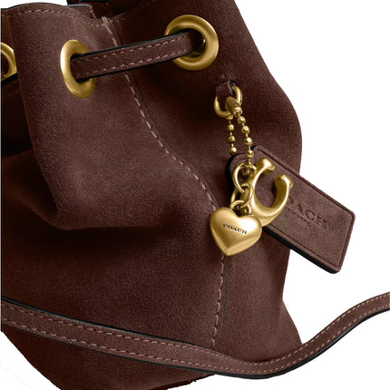 Coach Women's Jade Drawstring Bag Suede/Brass/Dark Chocolate