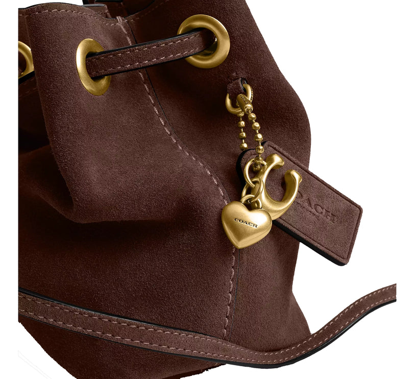 Coach Women's Jade Drawstring Bag Suede/Brass/Dark Chocolate
