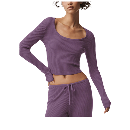 alo Women's Sweater Knit Unwind Long Sleeve Plum Kiss