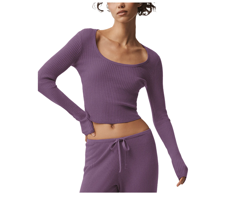 alo Women's Sweater Knit Unwind Long Sleeve Plum Kiss
