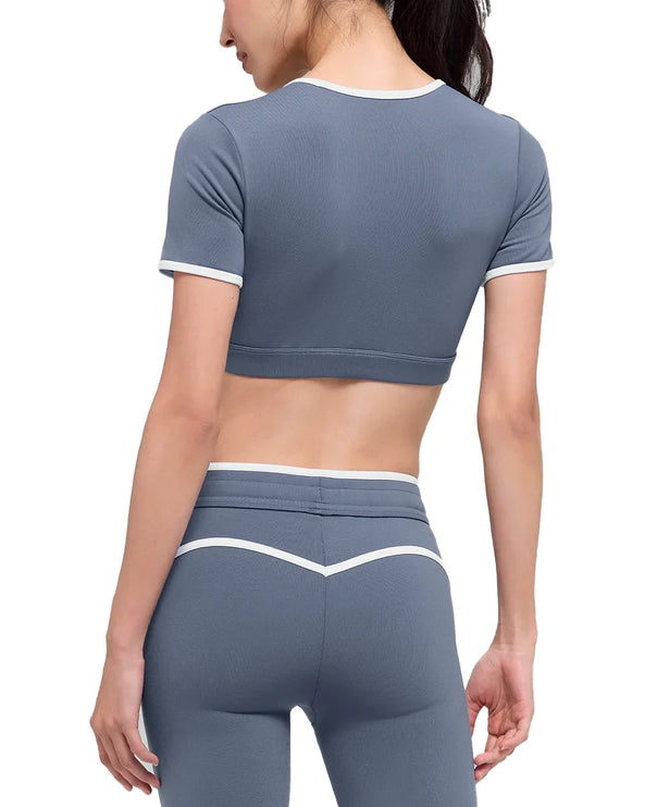 alo Women's Airbrush Race Pace Short Sleeve Bluestone/White