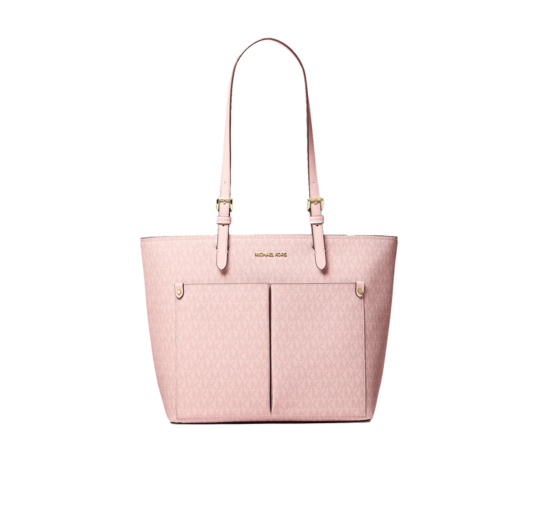 Michael Kors Women's Jet Set Medium Signature Logo Pocket Tote Bag Powder Blush/Gold