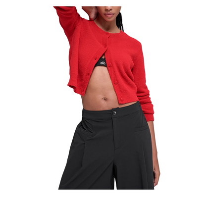 alo Women's Snuggle Up Sweater Cropped Cardigan Bright Red
