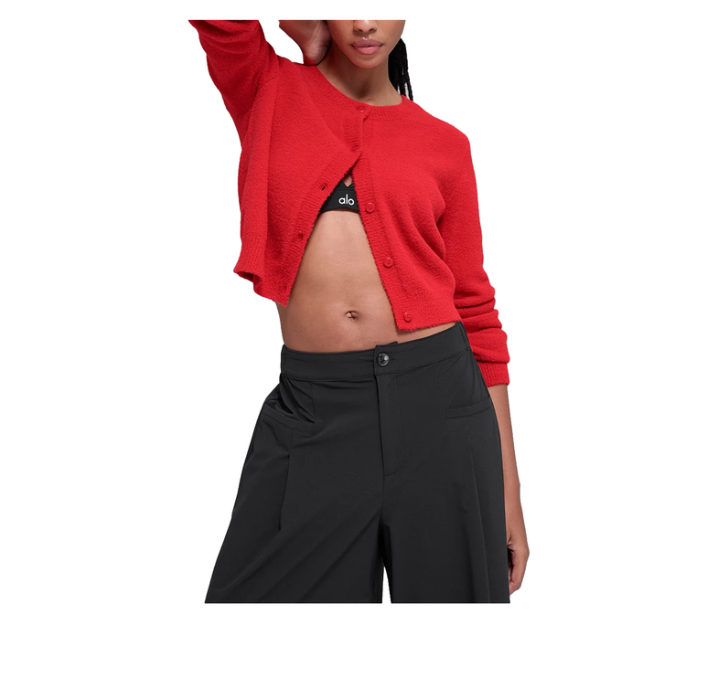 alo Women's Snuggle Up Sweater Cropped Cardigan Bright Red