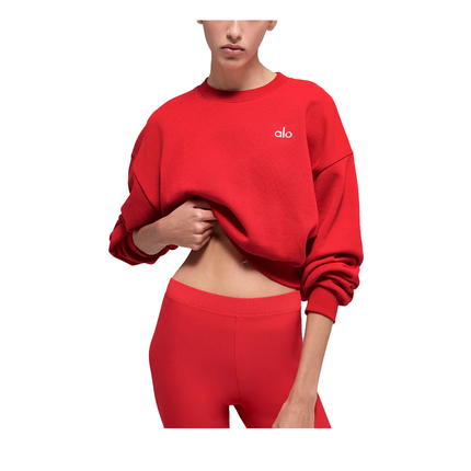 alo Women's Cropped Accolade Crewneck Bright Red