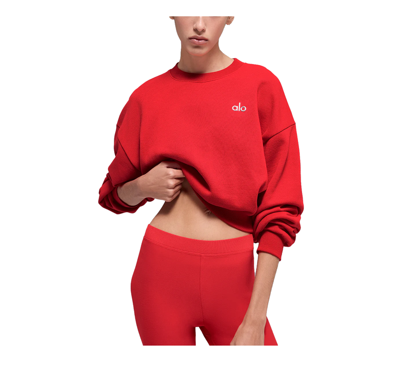 alo Women's Cropped Accolade Crewneck Bright Red