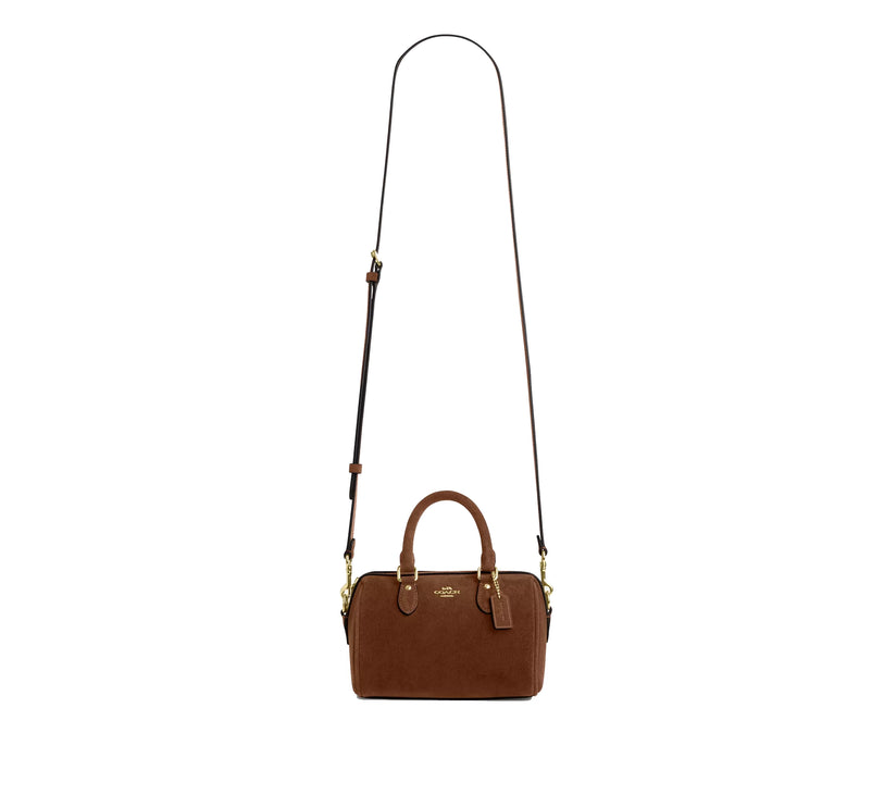 Coach Women's Mini Rowan Crossbody Bag Suede/Gold/Warm Brown