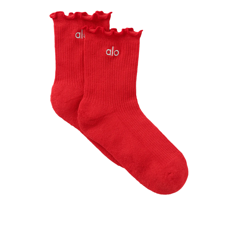 alo Women's Lettuce Edge Sock Bright Red