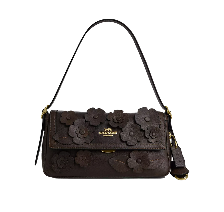 Coach Women's Etta Small Flap Shoulder Bag With Floral Applique Gold/Maple