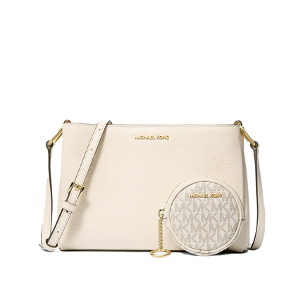 Michael Kors Women's Trisha Pebbled Leather Crossbody Bag With Pouch Gift Set Light Cream/Gold