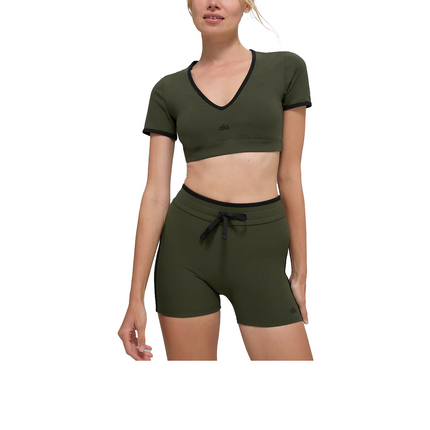 alo Women's Airbrush Race Pace Short Sleeve Green Olive/Black