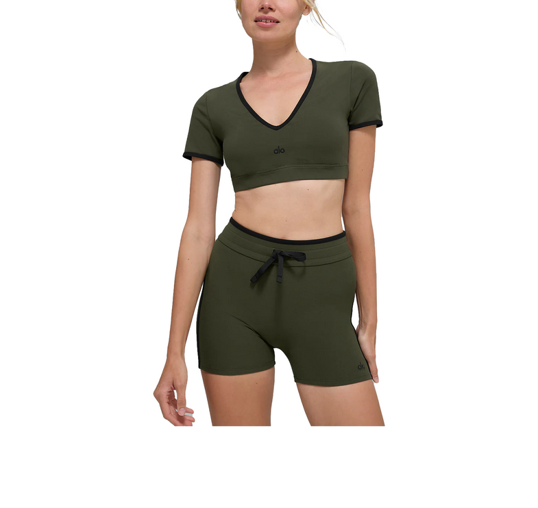 alo Women's Airbrush Race Pace Short Sleeve Green Olive/Black