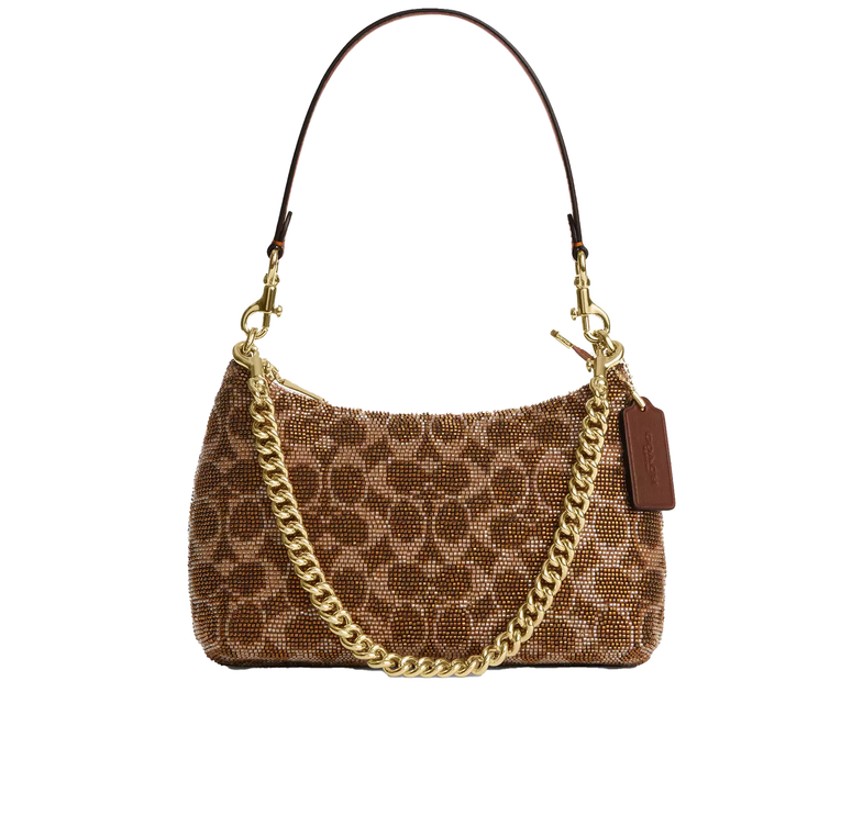 Coach Women's Teri Shoulder Bag In Signature Satin Gold/Tan