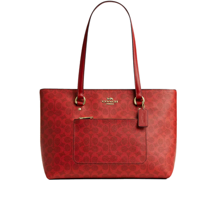 Coach Women's Station Tote Bag In Signature Canvas Gold/Crimson