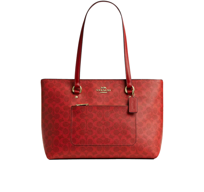 Coach Women's Station Tote Bag In Signature Canvas Gold/Crimson