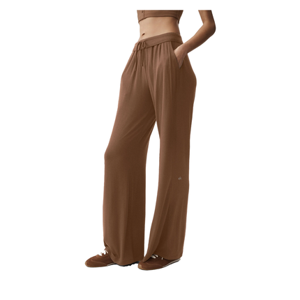 alo Women's Semi-Sheer Delicate Lounge Flare Pant Sun Kissed Brown