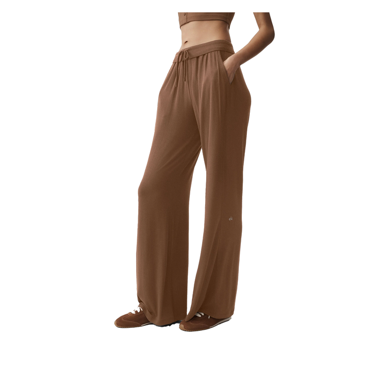 alo Women's Semi-Sheer Delicate Lounge Flare Pant Sun Kissed Brown