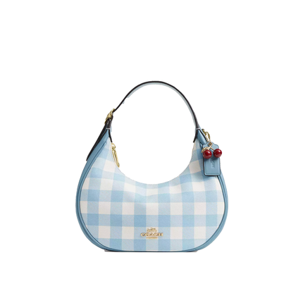 Coach Women's Emily Shoulder Bag With Gingham Print And Charm Gold/Blue Multi