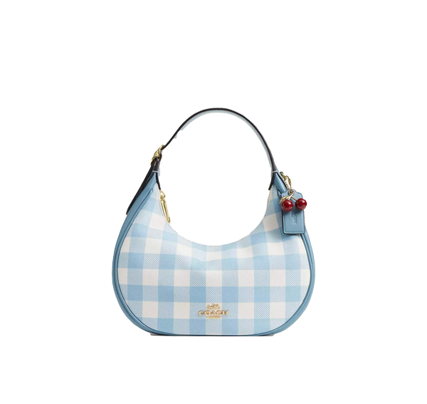 Coach Women's Emily Shoulder Bag With Gingham Print And Charm Gold/Blue Multi