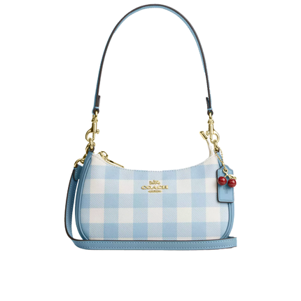 Coach Women's Teri Mini Crossbody Bag With Gingham Print And Charm Gold/Blue Multi