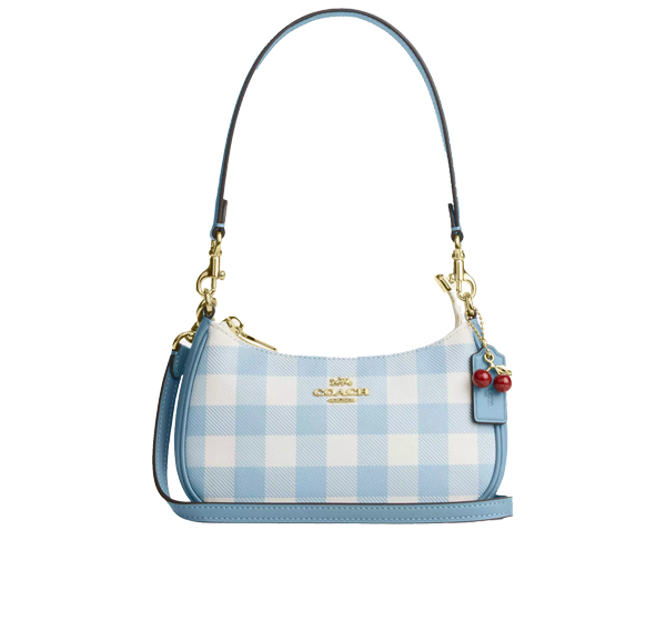 Coach Women's Teri Mini Crossbody Bag With Gingham Print And Charm Gold/Blue Multi