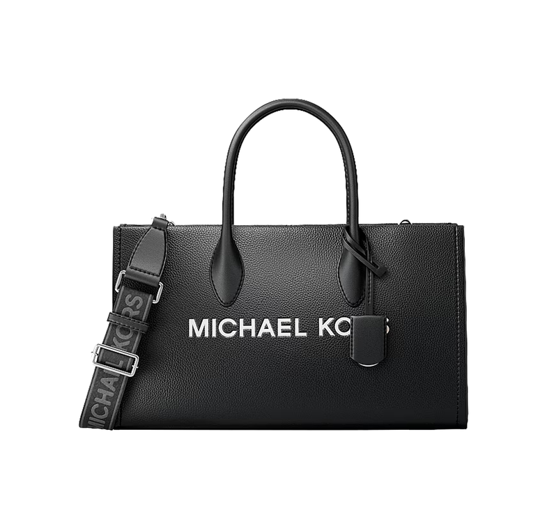 Michael Kors Women's Mirella Medium Pebbled Leather Satchel Bag Black/Silver