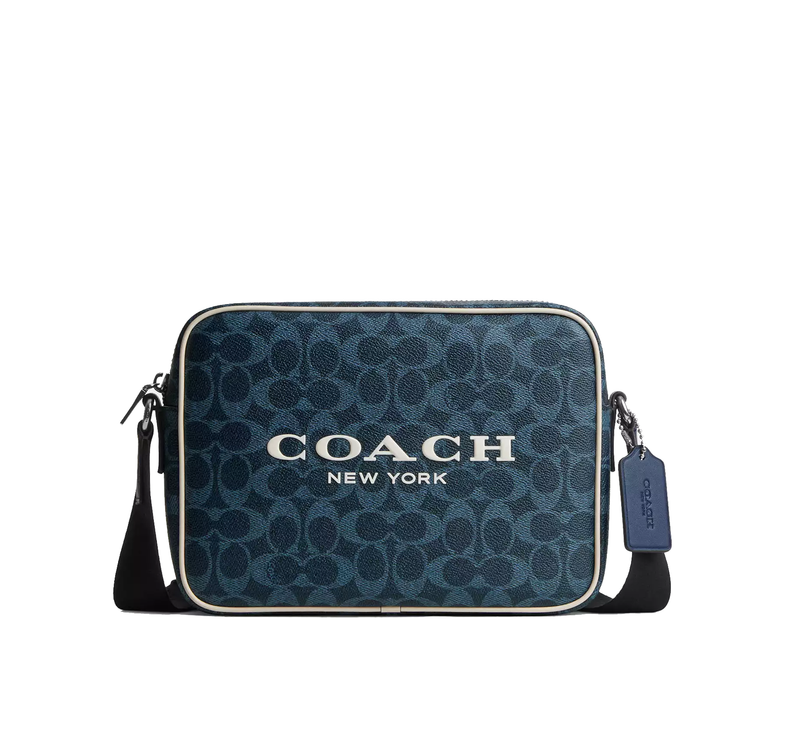 Coach Unisex Colton Crossbody Bag 25 In Signature Canvas With Coach Graphic Silver/Ink Blue