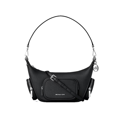 Michael Kors Women's Merritt Small Pebbled Leather Convertible Crossbody Bag Black/Silver