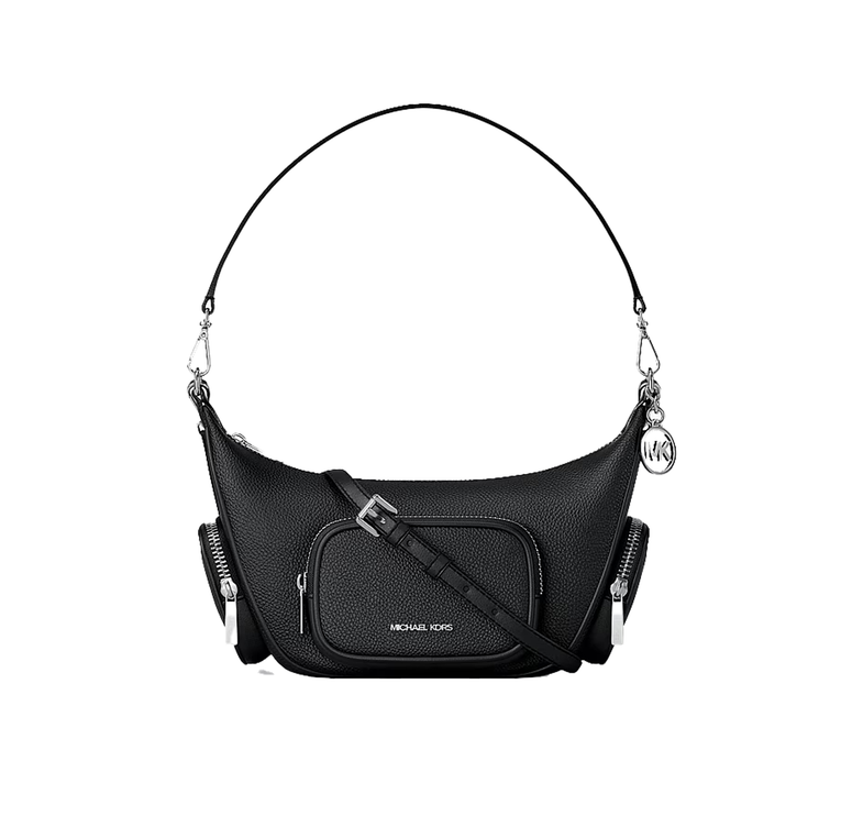 Michael Kors Women's Merritt Small Pebbled Leather Convertible Crossbody Bag Black/Silver