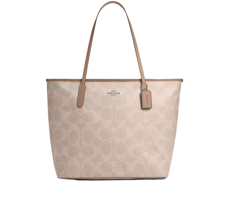 Coach Women's Large City Tote Bag In Maxi Signature Canvas Silver/Sand/Taupe