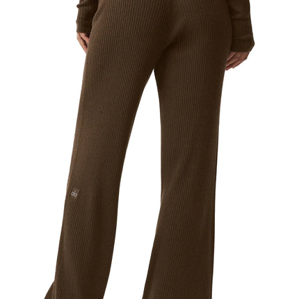 alo Women's Sweater Knit Mid-Rise Unwind Wide Leg Pant Espresso