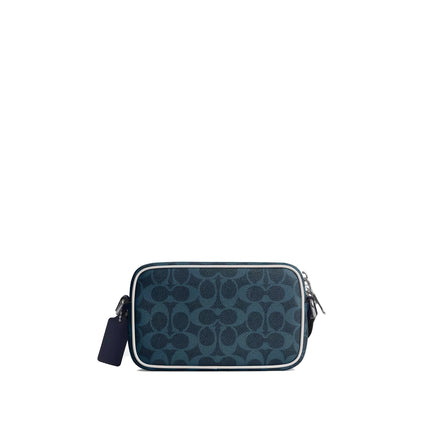 Coach Unisex Colton Crossbody Bag 19 In Signature Canvas With Coach Graphic Silver/Ink Blue