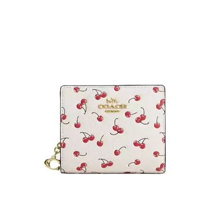 Coach Women's Snap Wallet With Cherry Print Gold/Chalk Multi