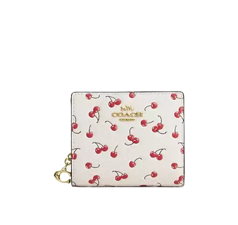 Coach Women's Snap Wallet With Cherry Print Gold/Chalk Multi