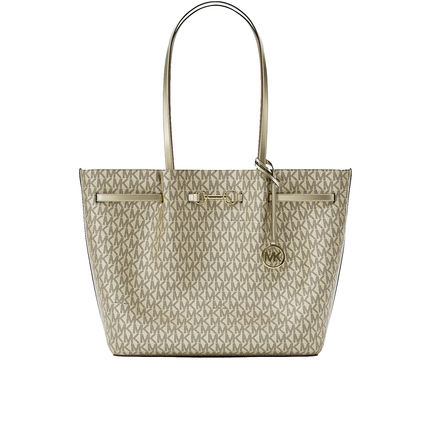 Michael Kors Women's Carson Large Metallic Signature Logo Tote Bag Pale Gold