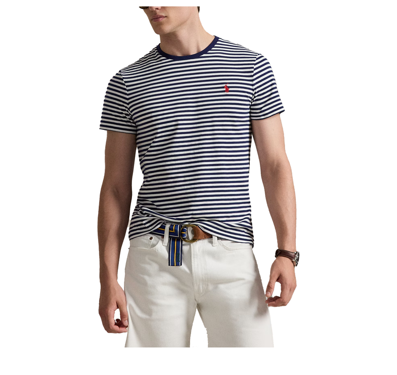 Polo Ralph Lauren Men's Classic Fit Striped Jersey T-Shirt Newport Navy/White