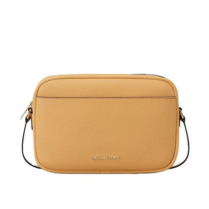 Michael Kors Women's Jet Set Large Pebbled Leather Camera Crossbody Bag Honeywheat/Gold