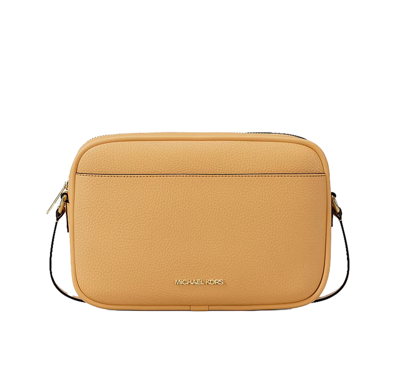 Michael Kors Women's Jet Set Large Pebbled Leather Camera Crossbody Bag Honeywheat/Gold