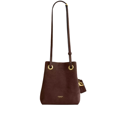 Coach Women's Jade Drawstring Bag Suede/Brass/Dark Chocolate